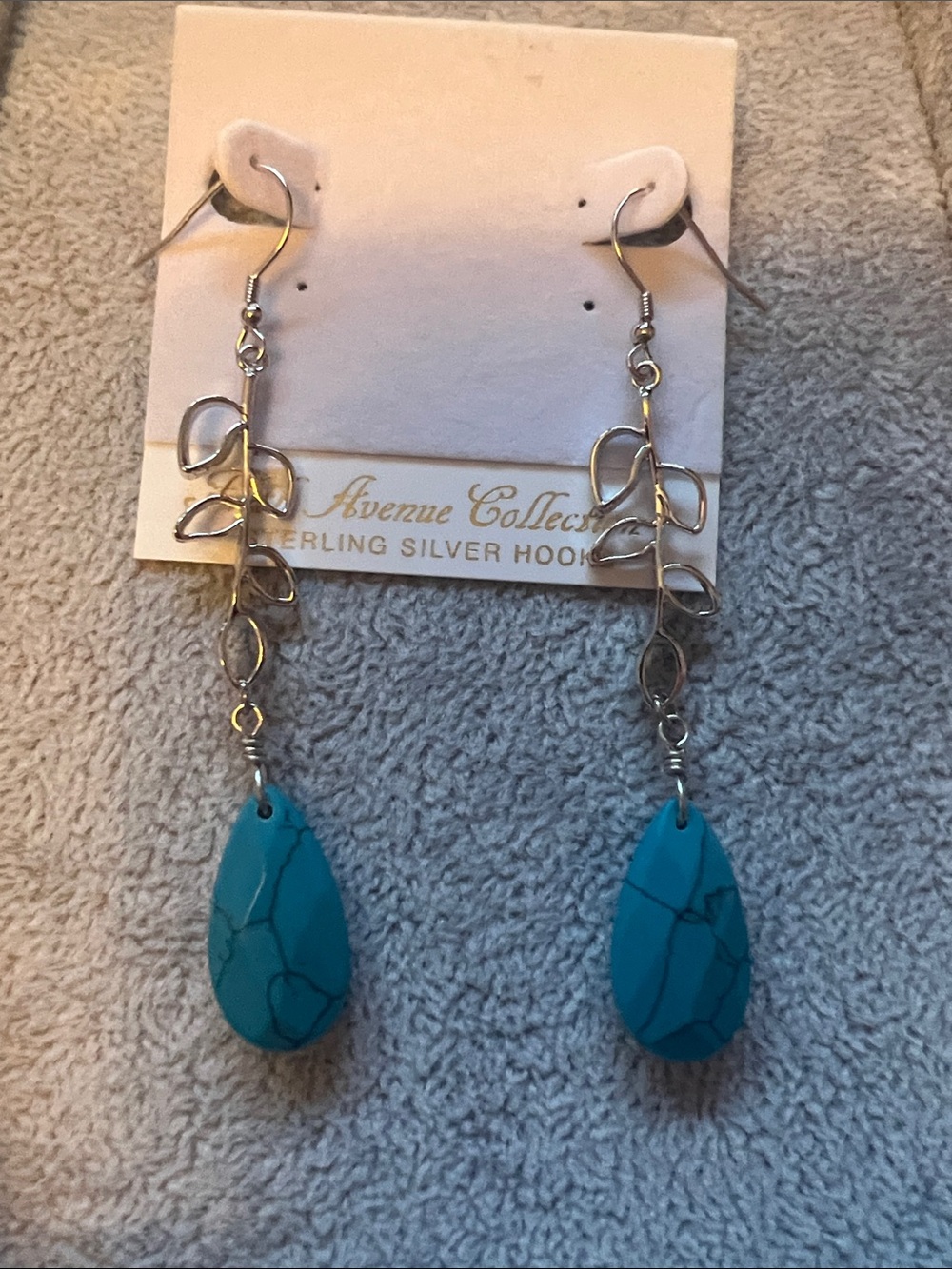 Avenue Collection Turquoise Teardrop Leaf-Chain Dangle Earrings